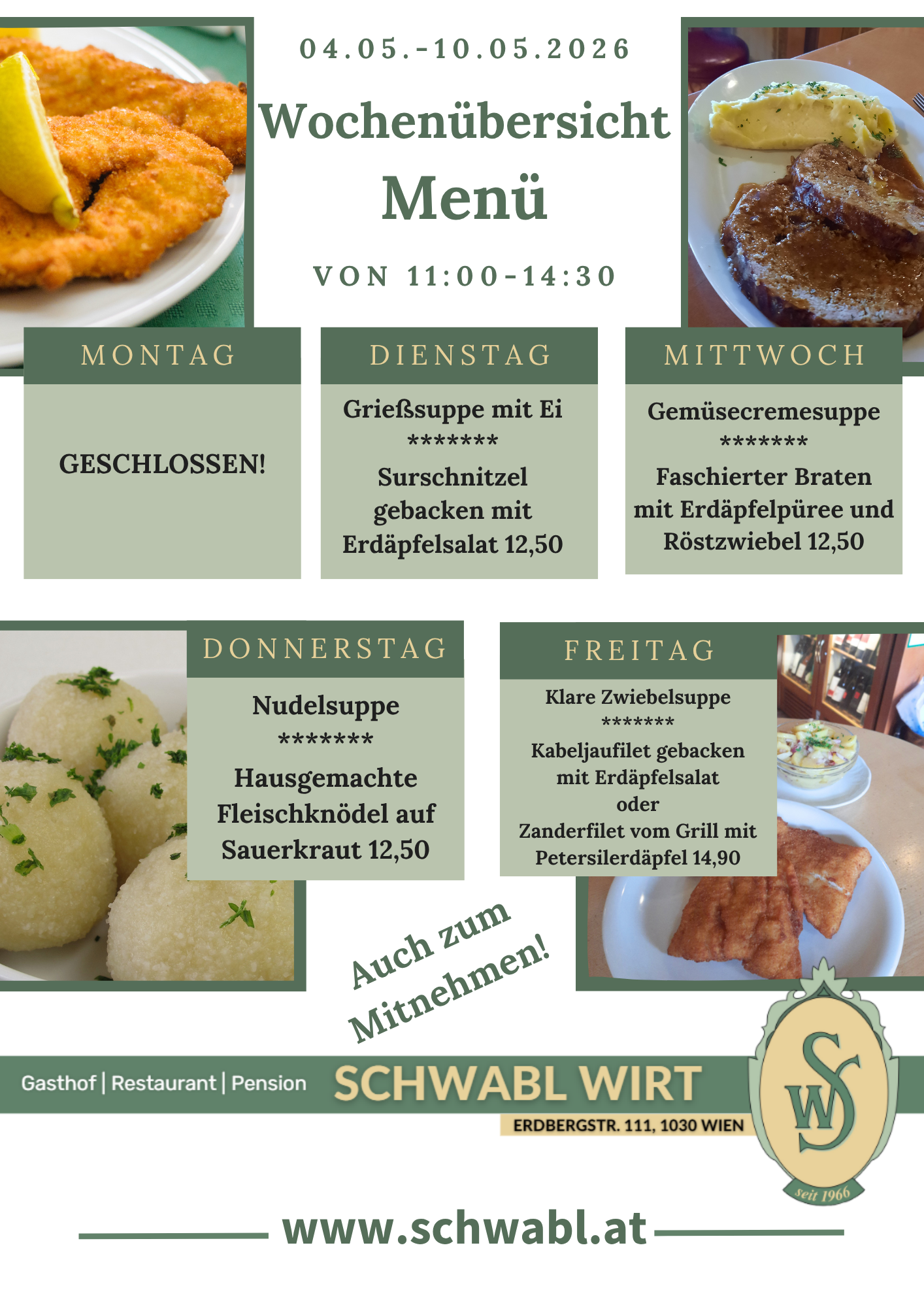 Wochenübersicht Menü beim Schwabl Wirt