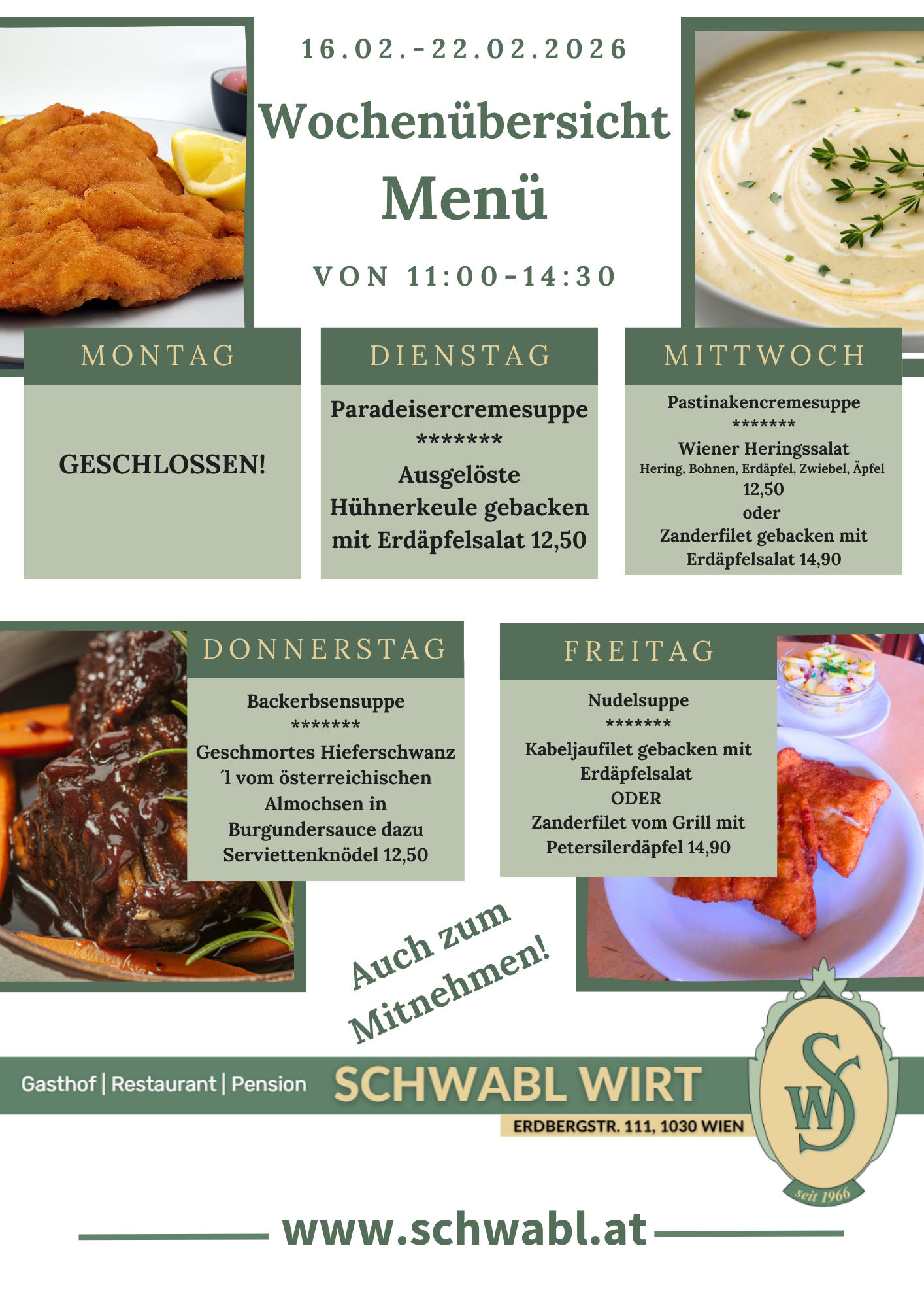 Wochenübersicht Menü beim Schwabl Wirt Wochenübersicht Menü beim Schwabl Wirt