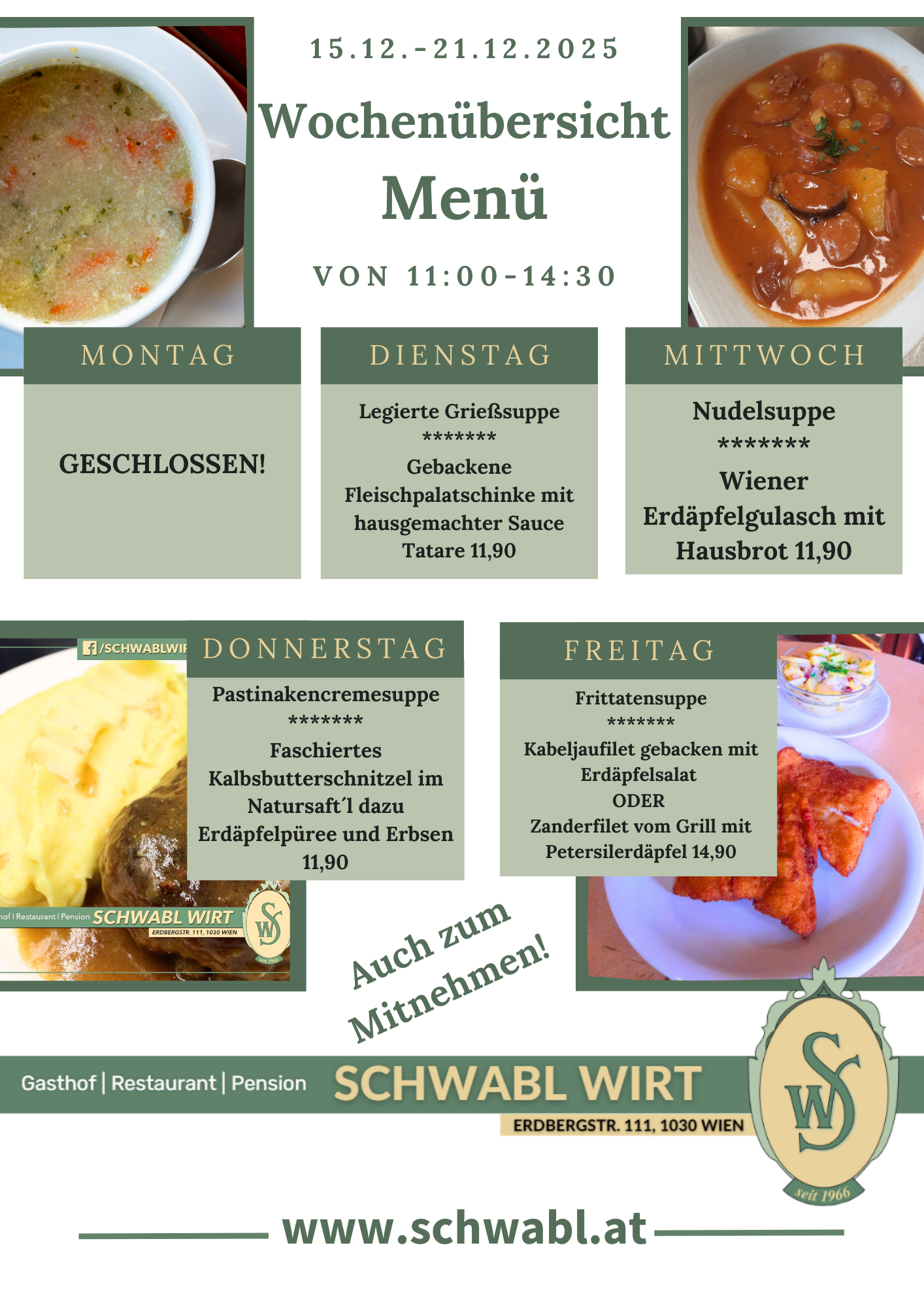 Wochenübersicht Menü beim Schwabl Wirt