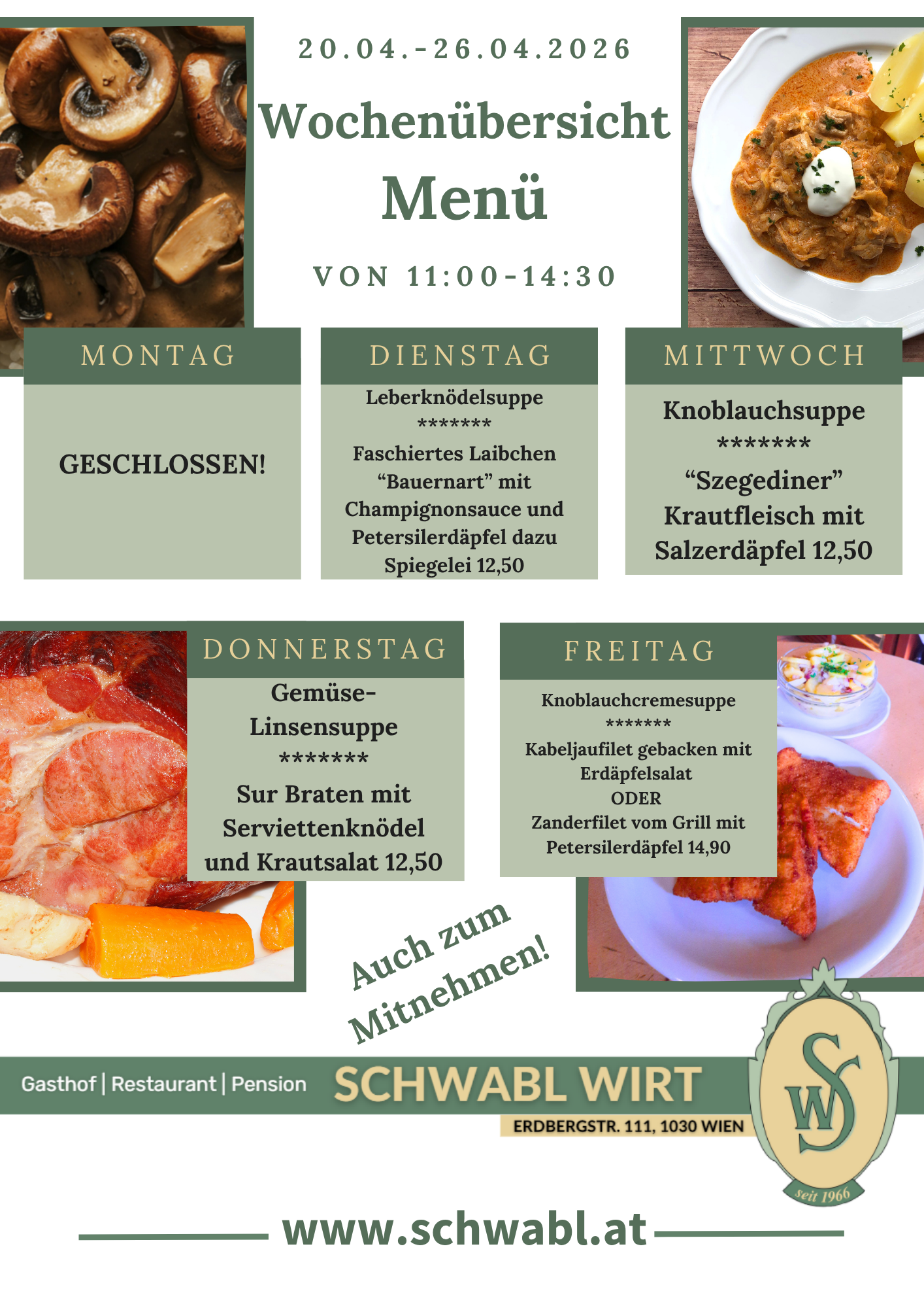 Wochenübersicht Menü beim Schwabl Wirt