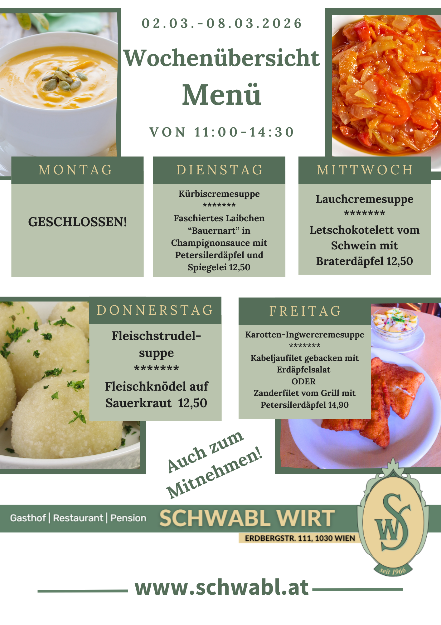 Wochenübersicht Menü beim Schwabl Wirt Wochenübersicht Menü beim Schwabl Wirt