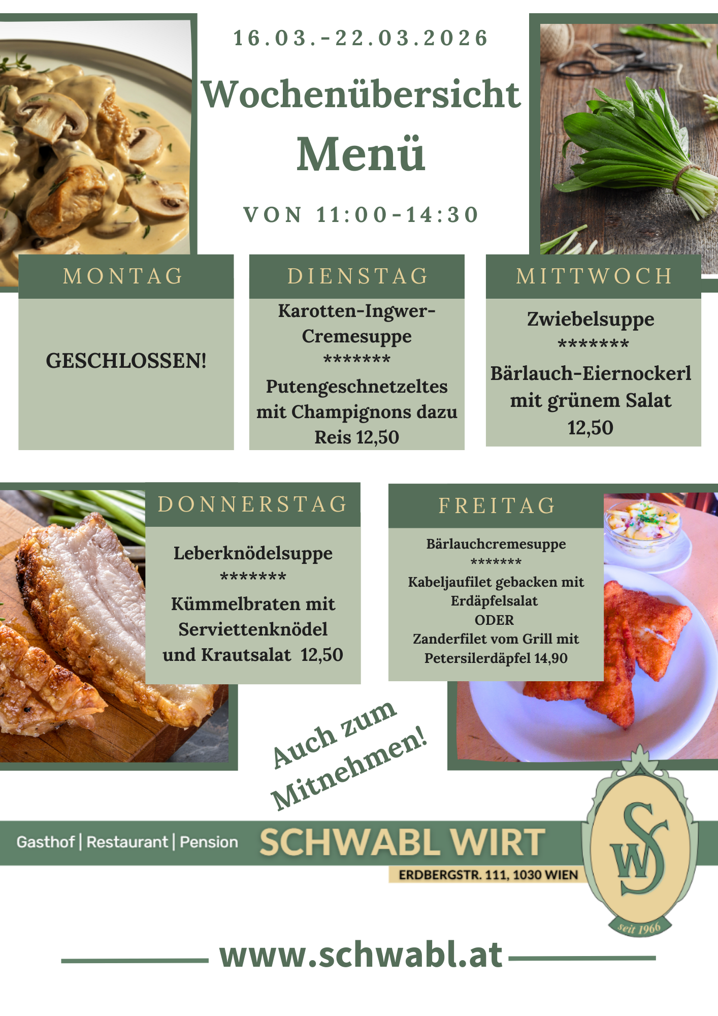 Wochenübersicht Menü beim Schwabl Wirt Wochenübersicht Menü beim Schwabl Wirt