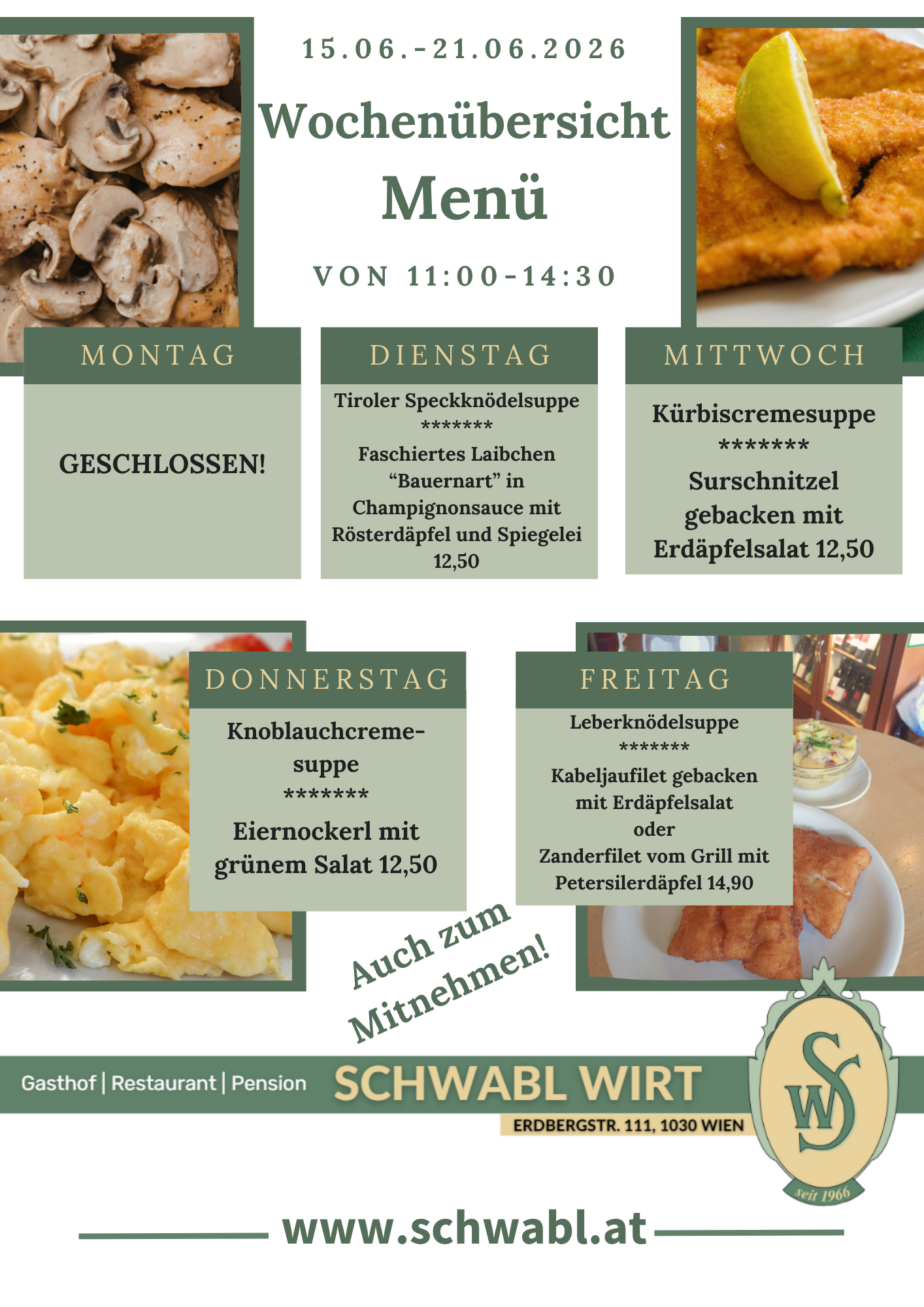 Wochenübersicht Menü beim Schwabl Wirt Wochenübersicht Menü beim Schwabl Wirt