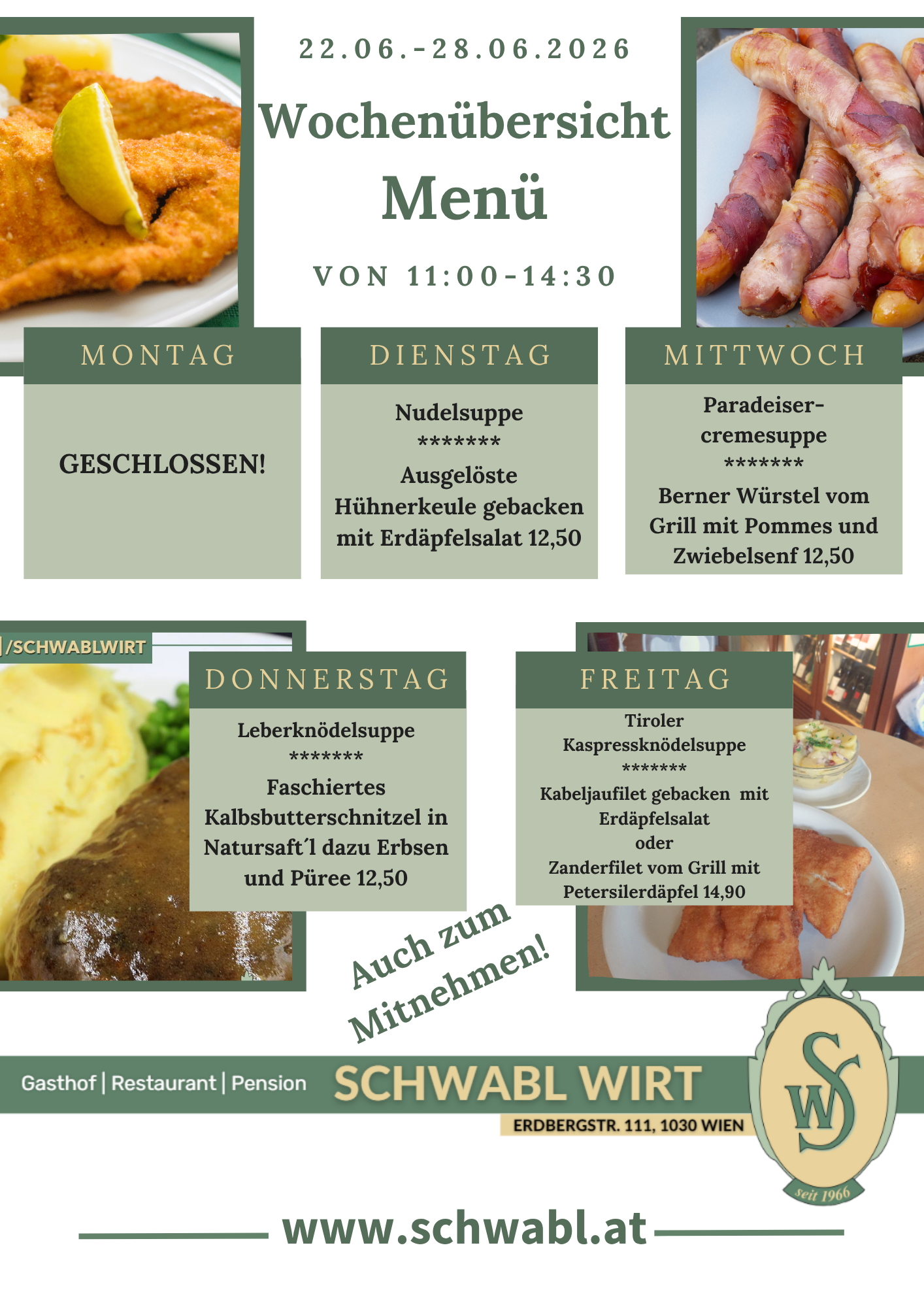 Wochenübersicht Menü beim Schwabl Wirt Wochenübersicht Menü beim Schwabl Wirt