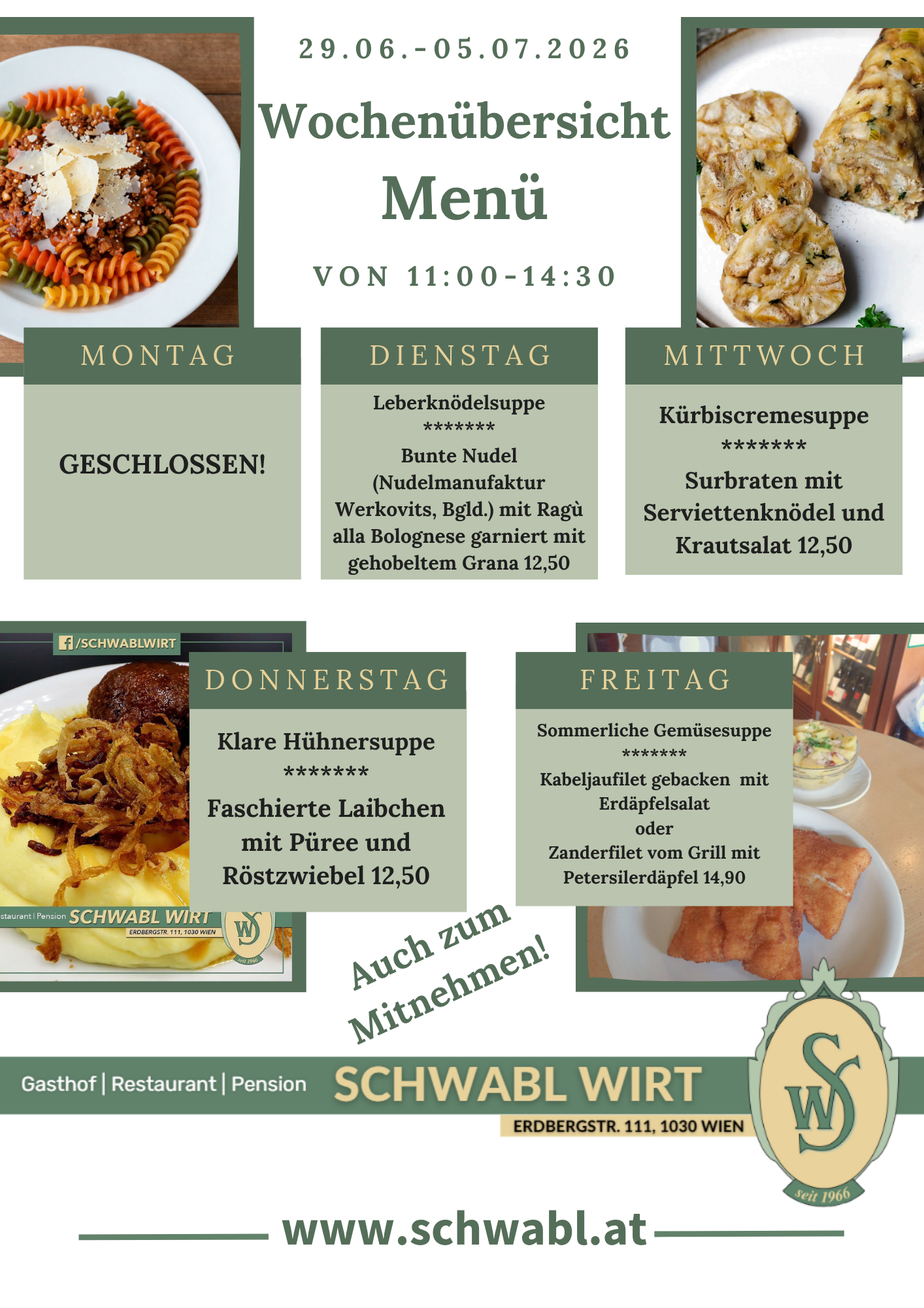 Wochenübersicht Menü beim Schwabl Wirt Wochenübersicht Menü beim Schwabl Wirt