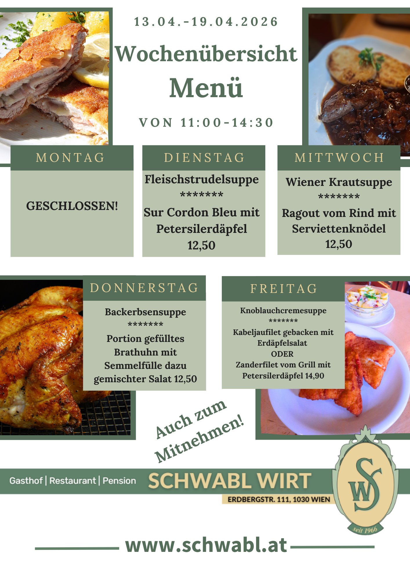 Wochenübersicht Menü beim Schwabl Wirt
