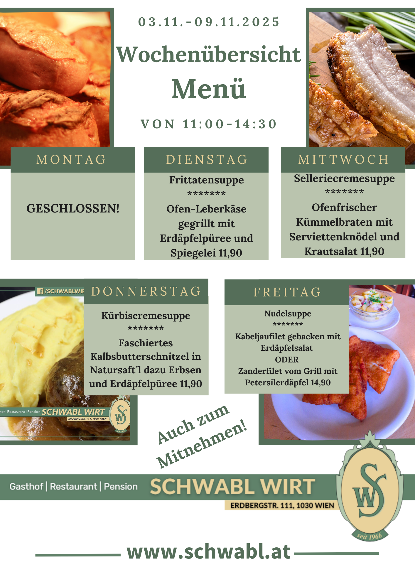 Wochenübersicht Menü beim Schwabl Wirt Wochenübersicht Menü beim Schwabl Wirt