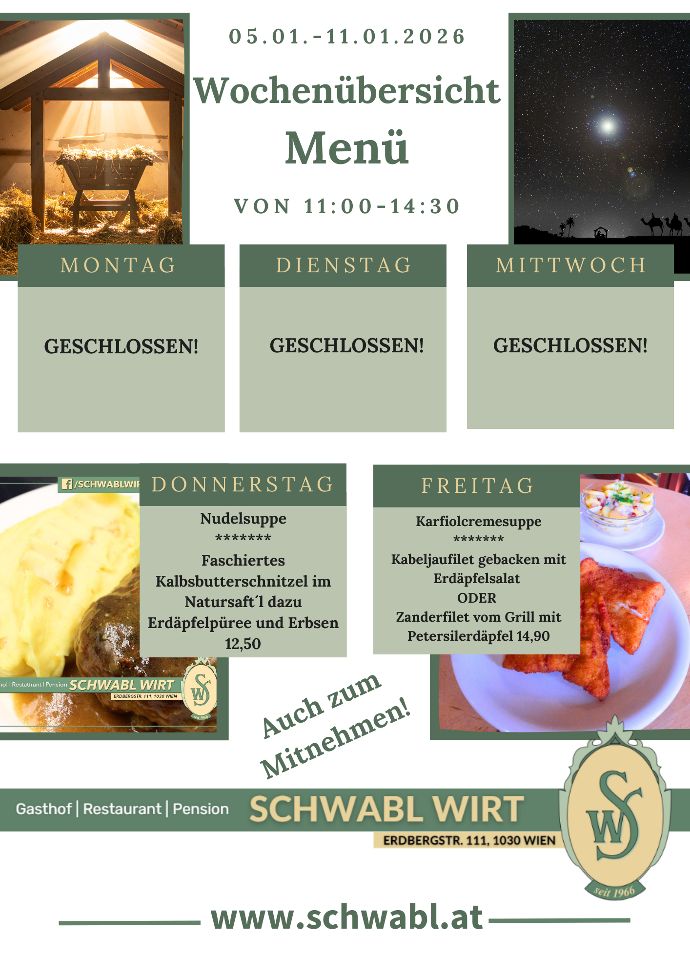 Wochenübersicht Menü beim Schwabl Wirt