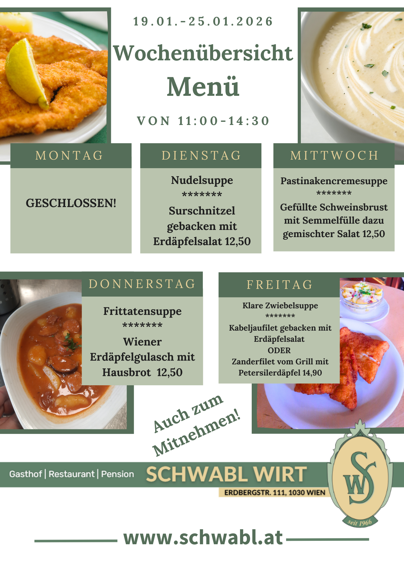 Wochenübersicht Menü beim Schwabl Wirt