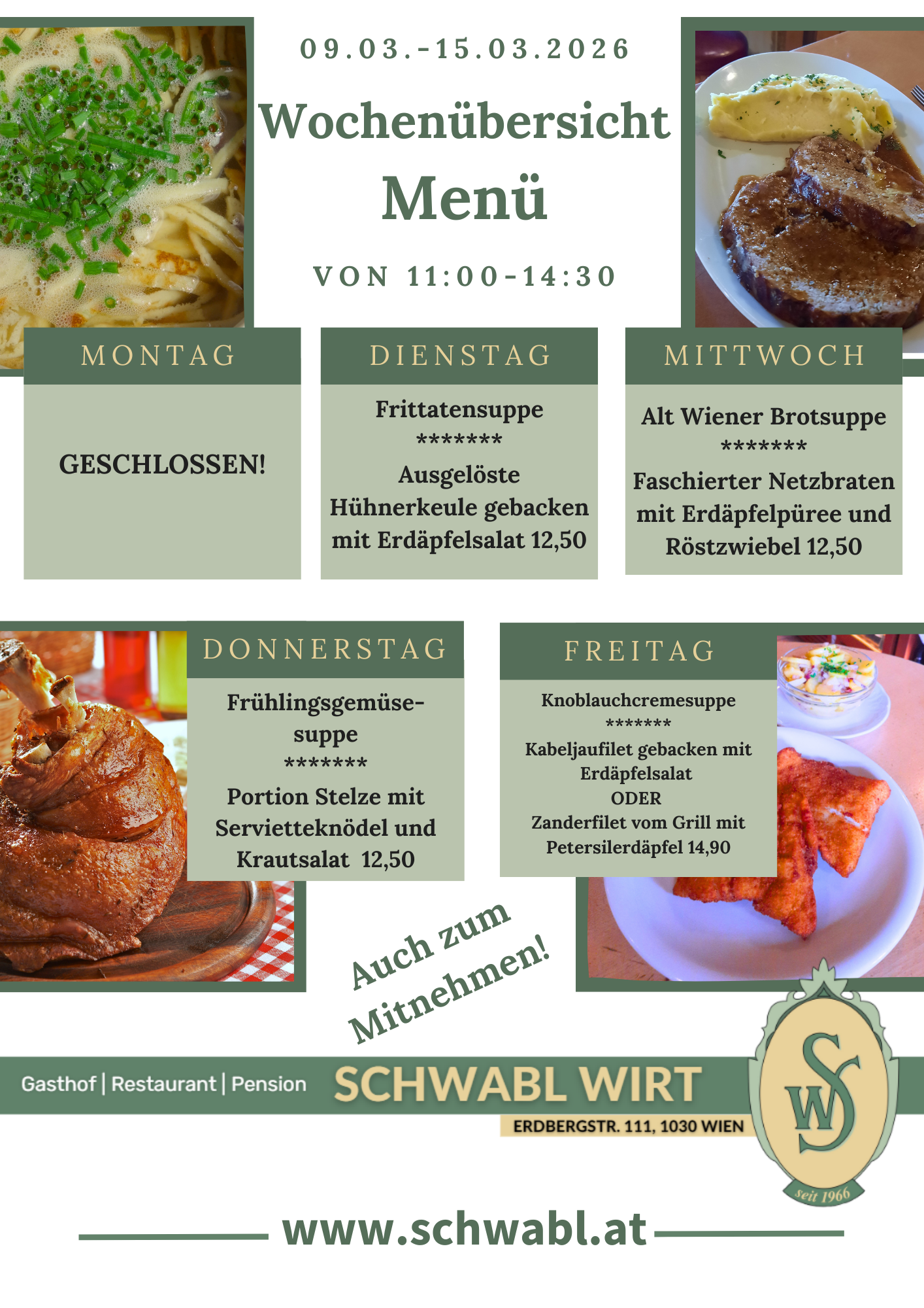 Wochenübersicht Menü beim Schwabl Wirt